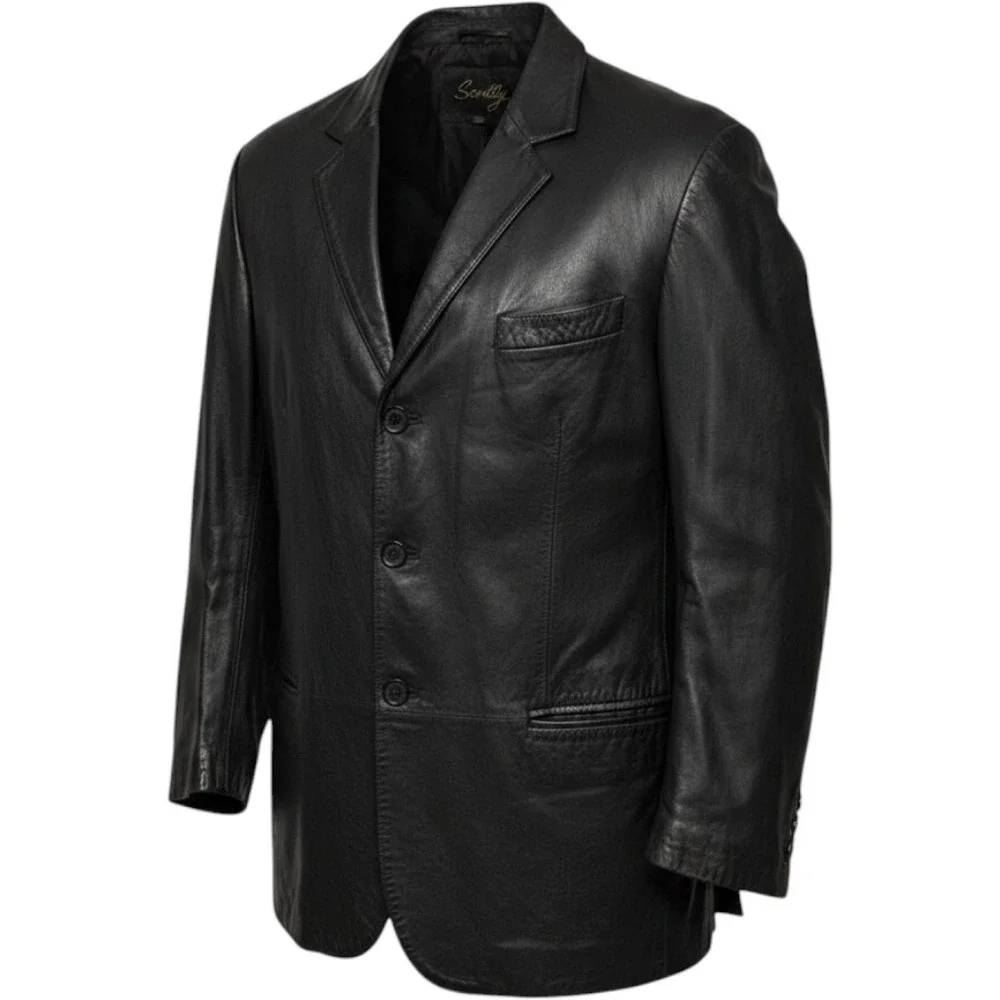 Scully Mens‎ Leather Blazer Size 44 Black Genuine Leather Soft Two Button